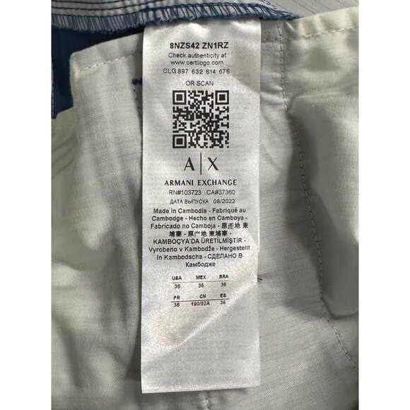 Armani Exchange Mens 10" Bermuda Shorts in Stretch Cotton Blend Blue 36 - Picture 6 of 7